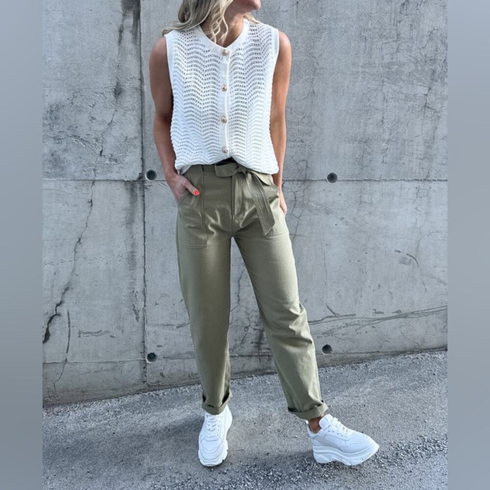 SUNCOO Paris size T2 medium Joshua Pant Army Green pantaloon high waisted NWT